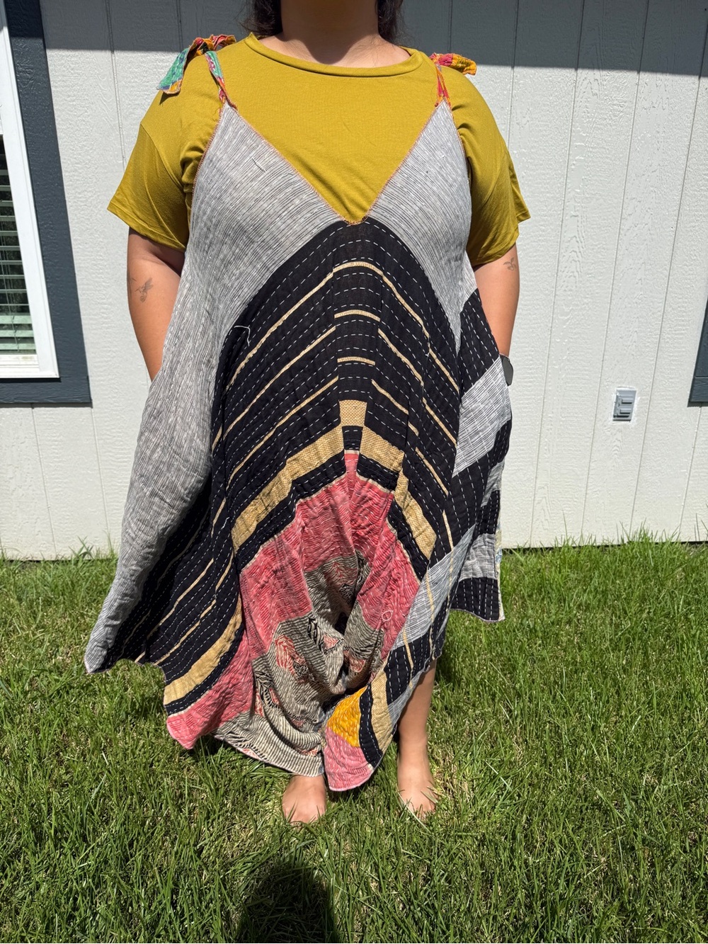 Kantha Boho Striped Patchwork Romper